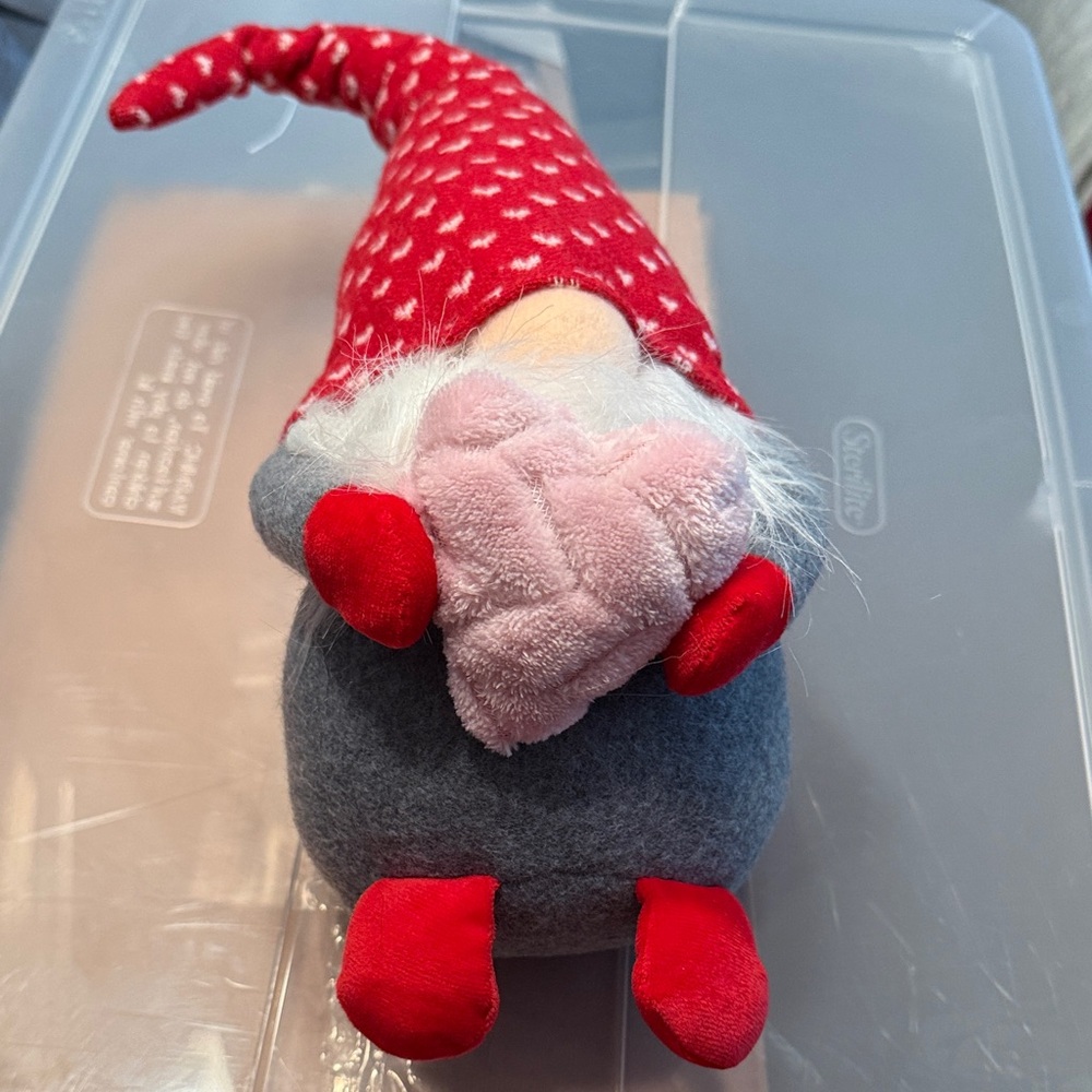 Red and Gray Gnome Plush with Heart